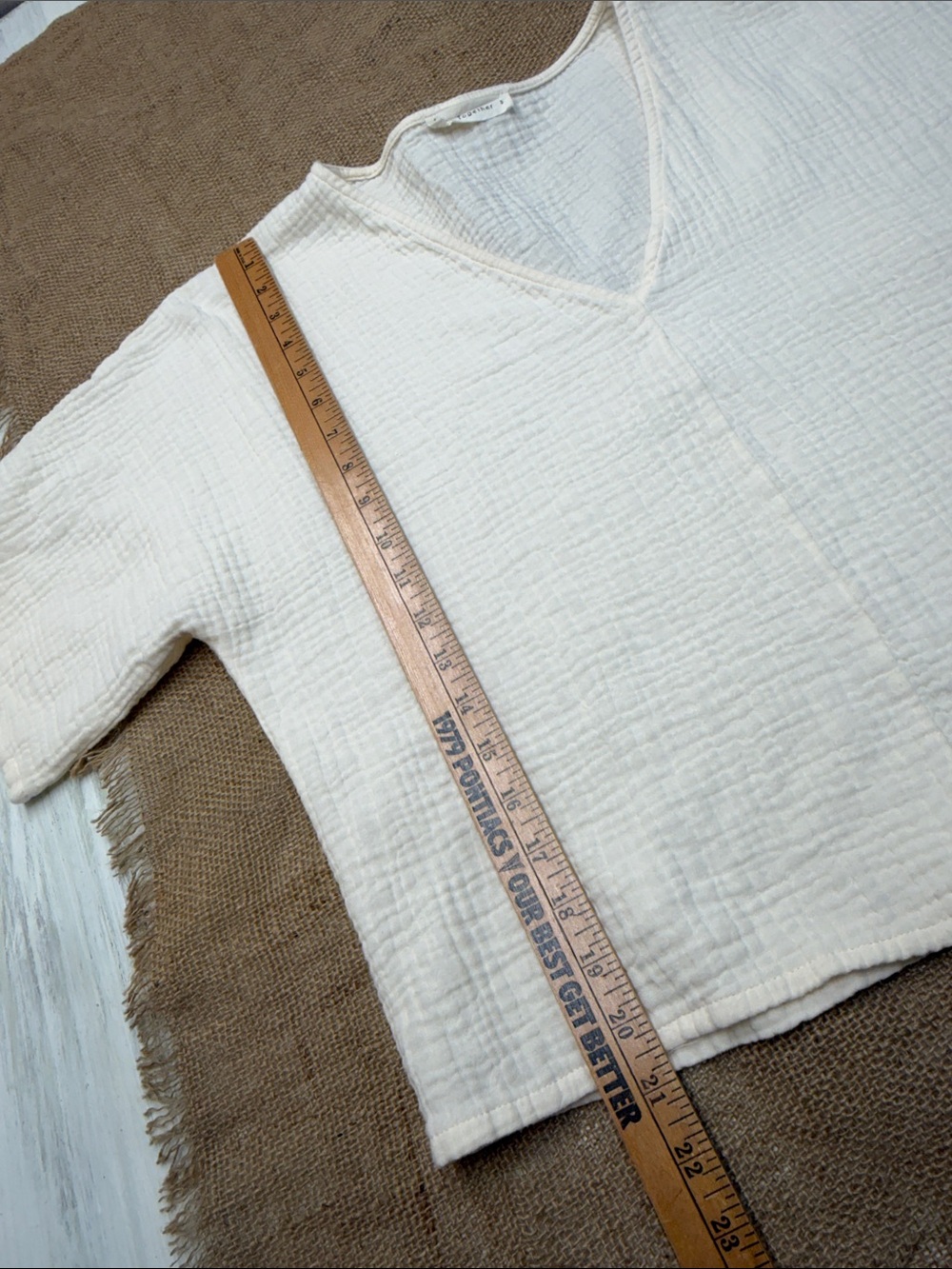 ✨ By Together Cream Woven Cotton Gauze V-Neck Top Sz S✨ - Picture 6 of 8